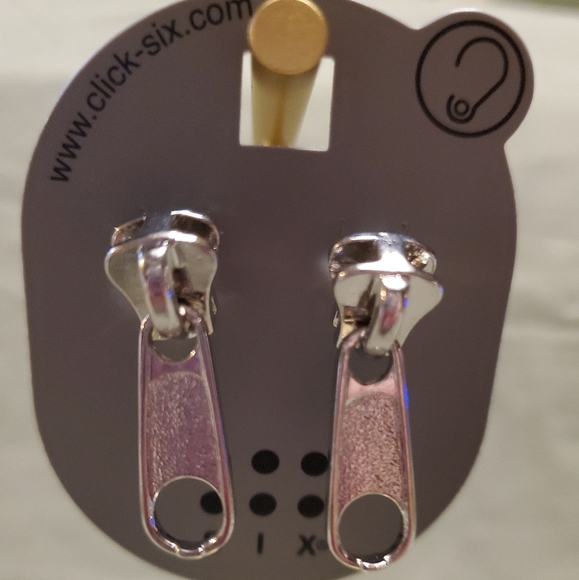 Silver tone zipper earrings by click-six - Picture 2 of 2